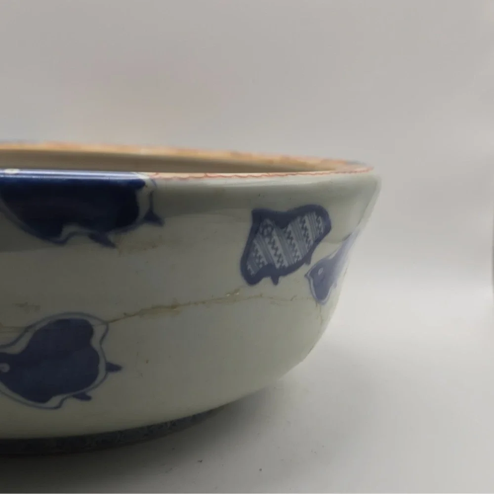 Antique Japanese Imari Porcelain Bowl Hawk Falcon Meiji Edo 19th C As Is Cracked